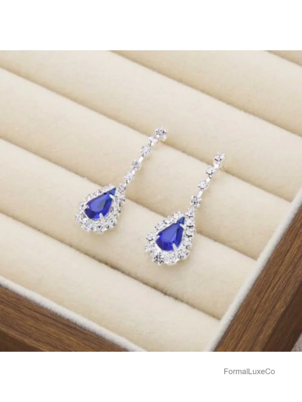 Blue Crystal Teardrop Dangle Earrings Rhinestone Drop Earrings Bridal Wedding